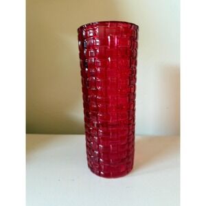 Vintage Ruby Ted Basket Weave Tall Vase
